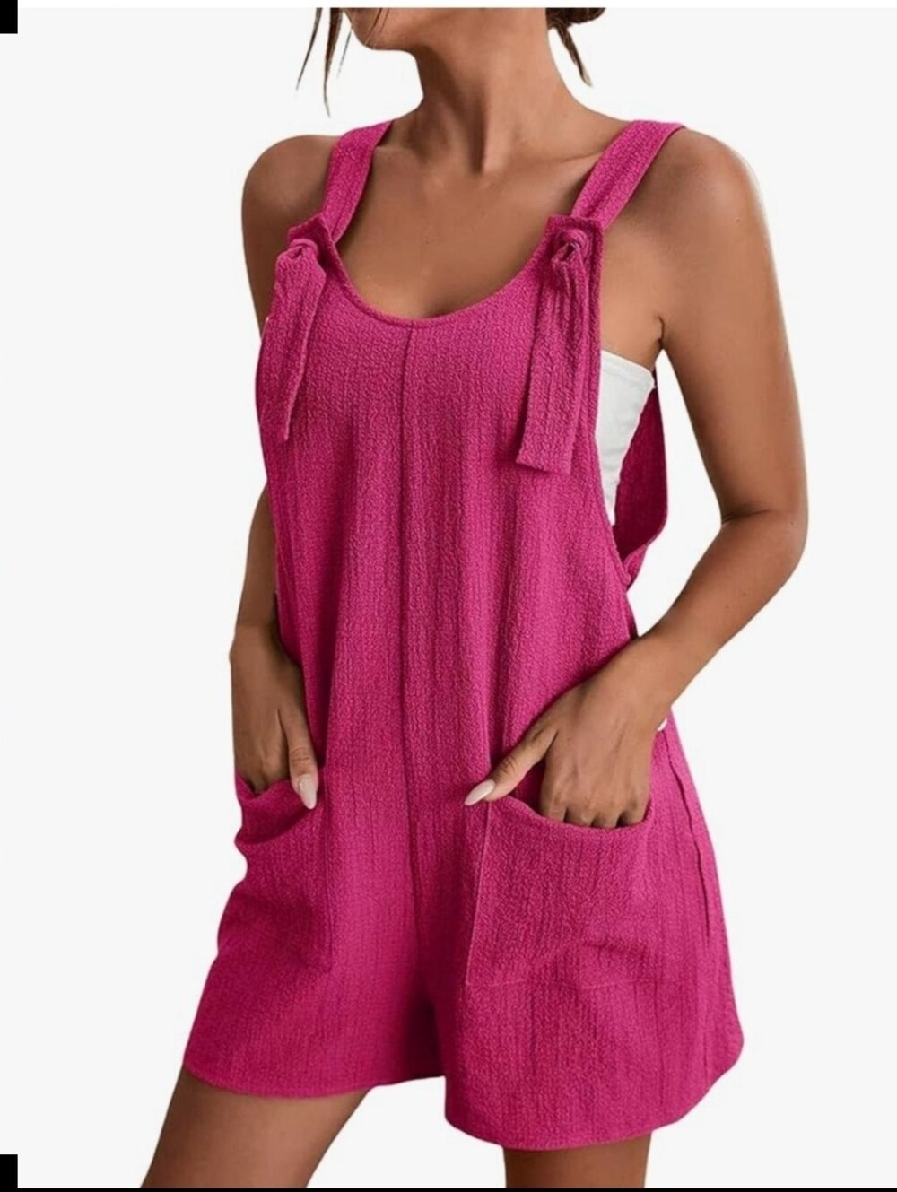 Womens Short Overalls Loose Fit Sleeveless Casual Rompers With Pockets.
